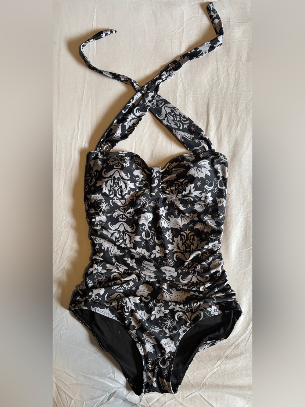 Too Fast Black & Grey Floral & Bats printed swimsuit